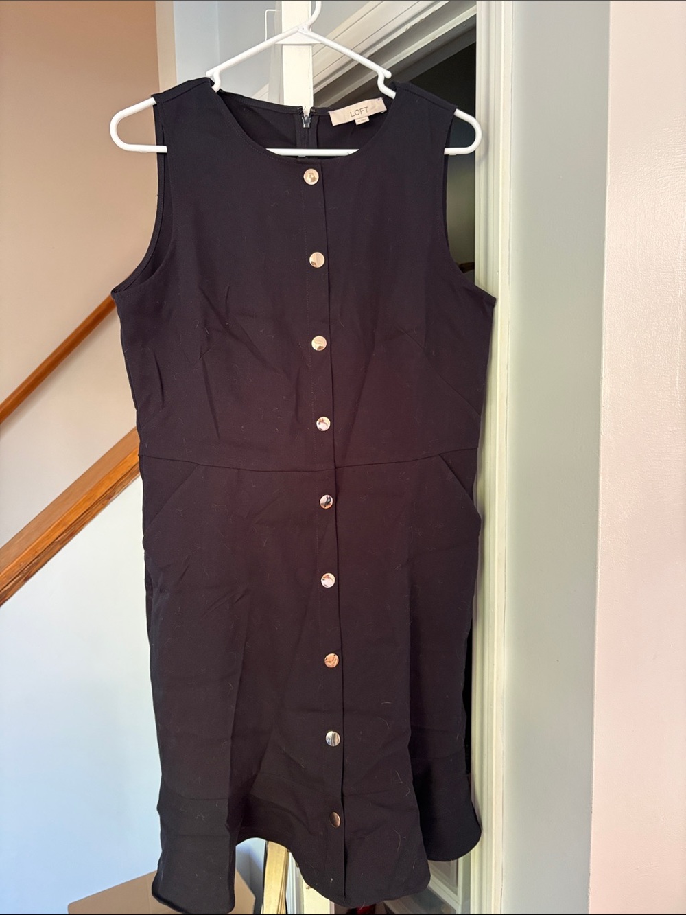 LOFT Navy Blue Sleeveless Button-Front Midi Dress